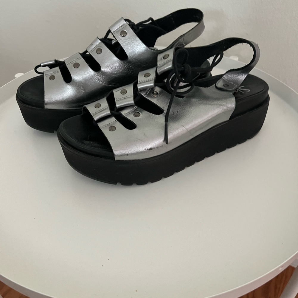 Shellys London Silver Strappy Platform Sandals